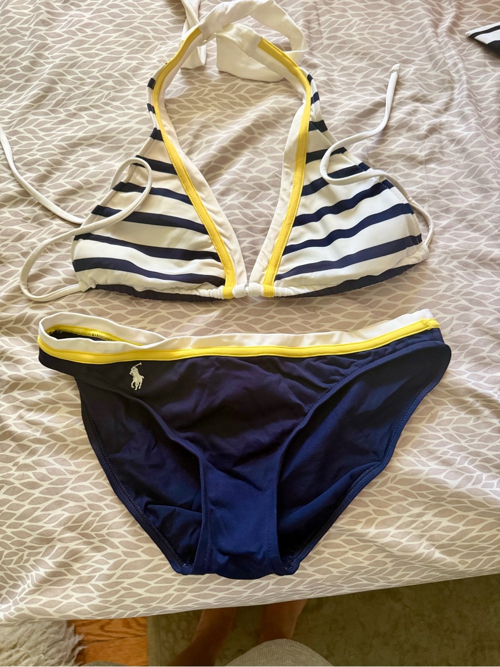 Ralph Lauren Navy & White Striped Bikini with Yellow Trim